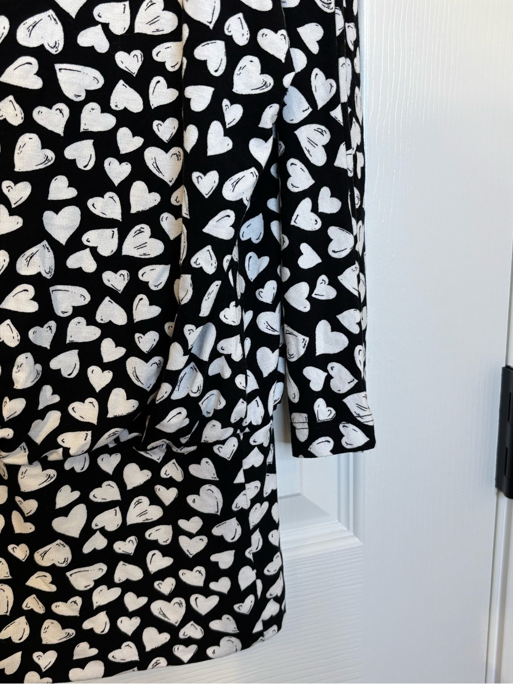 Chico’s Size 2 (US Large) Black White Heart Print 3/4 Sleeve Stretch Knit Top - Picture 5 of 13